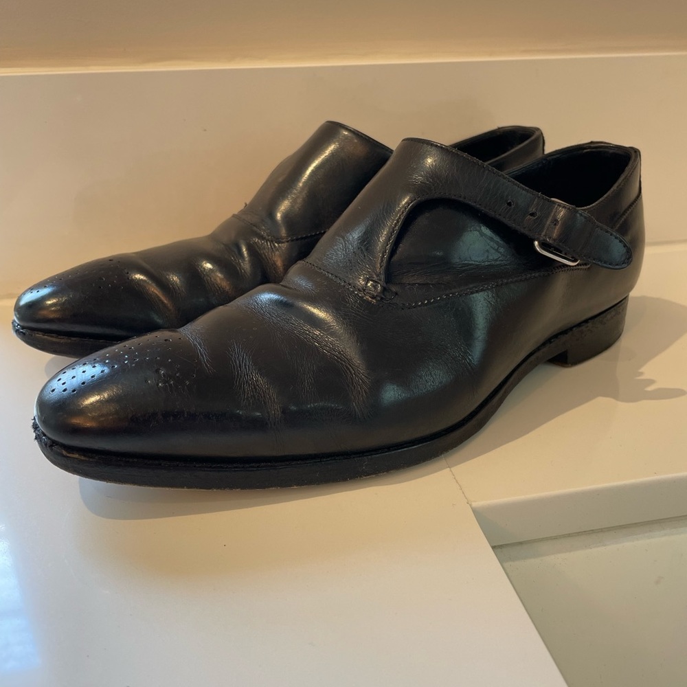 Crockett & Jones Mens Winston Shoes Black Leather Buckle Slip On Size 9/10